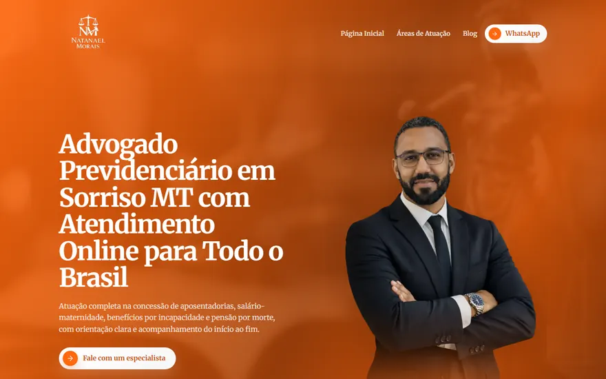 Página inicial do site Natanael Advocacia