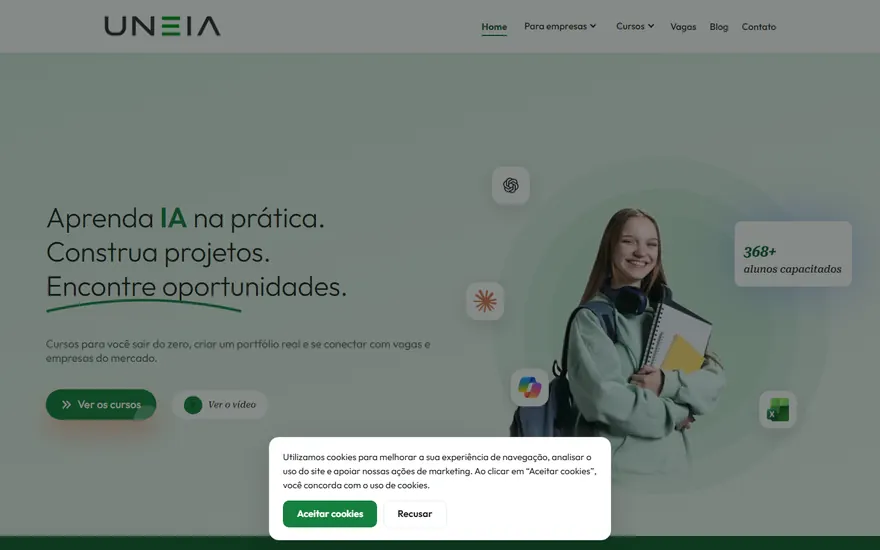 Página inicial do site Uneia